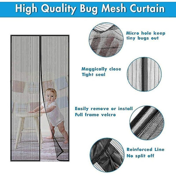 Magnetisk myggenet dør vindue, T-Audace 100x210cm myggenet gardin dør insektnet, myggenet skydedør vindue med magnetisk lukning
