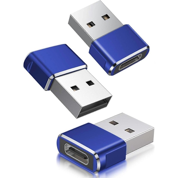 USB til USB C Adapter 3-pakning, Type C Hunn til A Hann Lader Kabel Konverter Blå