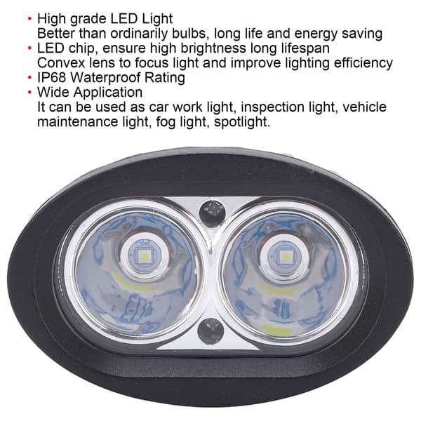 20W LED Dobbelt Hoved Ekstralygte Spotlight til Bil Lastbil ATV Båd Motorcykel - Sort
