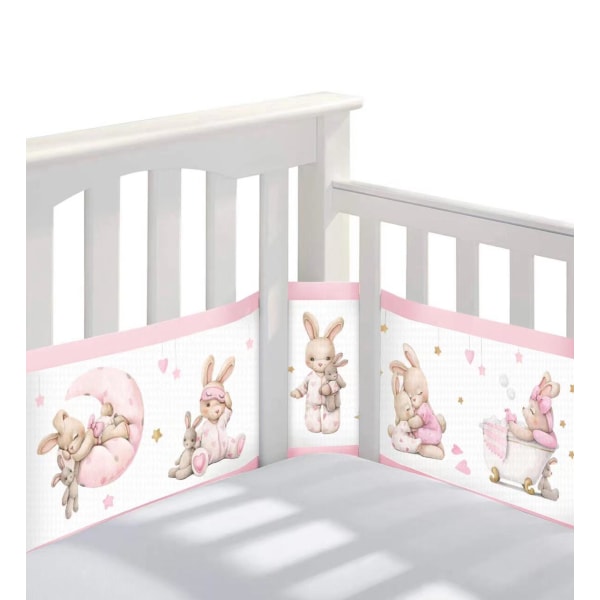 Baby bumper pude (pink kanin), hovedgærde beskyttelse, 3D åndbar til sommer, aftagelig og vaskbar.