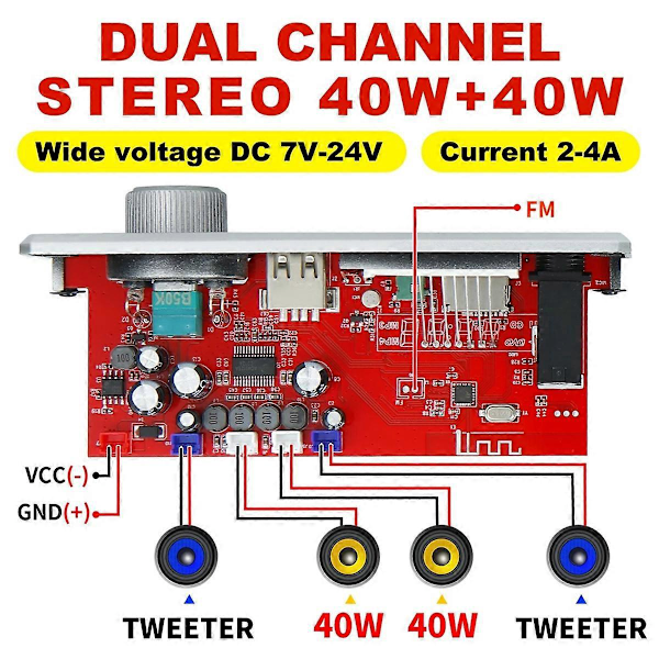 Bluetooth MP3 WAV Decoder Board 80W Forstærker Håndfri Bil Audio Mikrofon