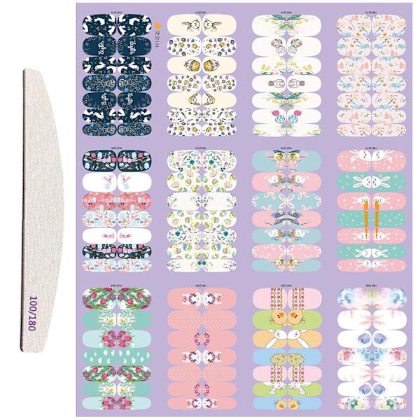 12 ark påsknagelklistermärken Söt kanin självhäftande nail art med nagelfil DIY nail art Nageldesign Nageldekoration