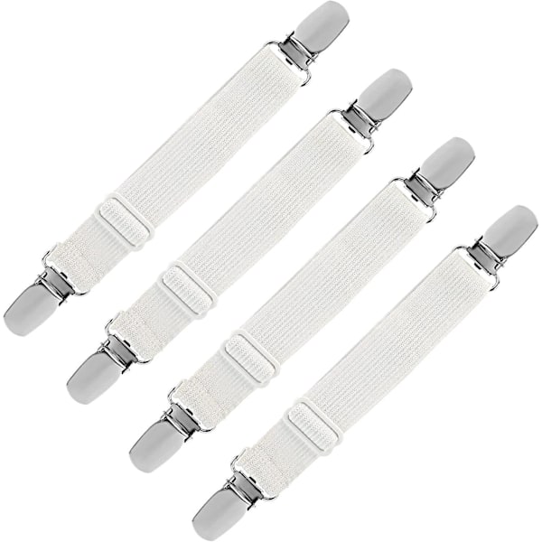 Justerbar elastisk lakansträckare - Fästrem för lakan, soffor och strykunderlägg (vit, 4-pack)
