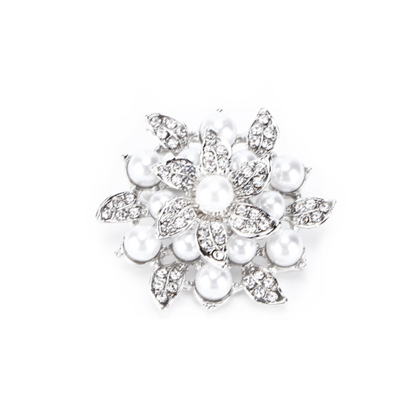 Brosch Diamond Flower Pearl Legering Mode för utsökt Present tygdekorationerSilver