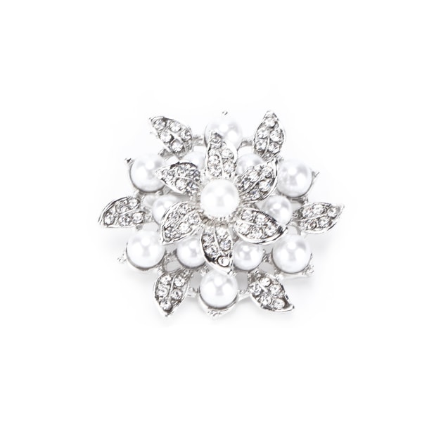 Brosje Diamond Flower Pearl Alloy Mote for utsøkt Present Cloth DecorationsSølv
