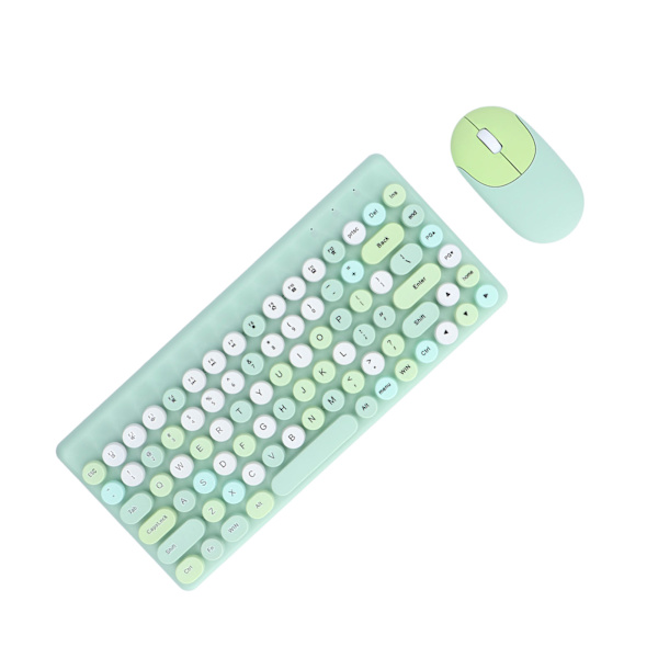 USB Tangentbord Mus Trådlös Söt Mix Färg 86 tangenter Retro Rund Konkav Keycap 1200DPI Gaming Tangentbord Mus Grön