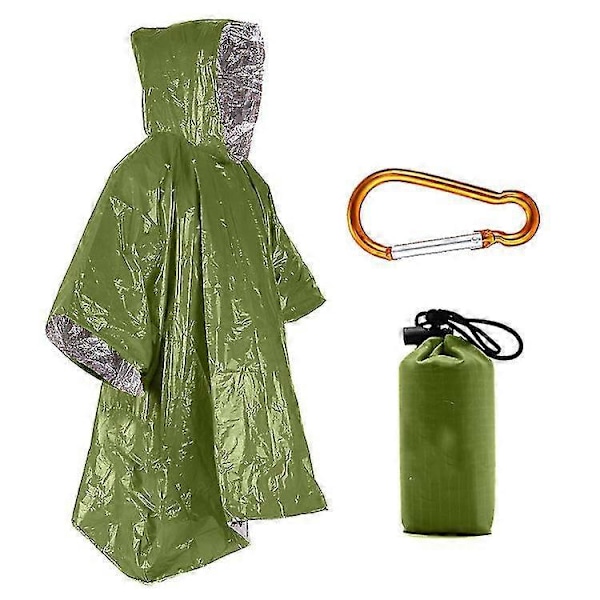 Hätäpeitto Poncho, Uudelleenkäytettävä Hätäselviytymissadetakki Ulkoiluun, Retkeilyyn, Leirintään (1 kpl - Vihreä) Kesäkuu 6.15
