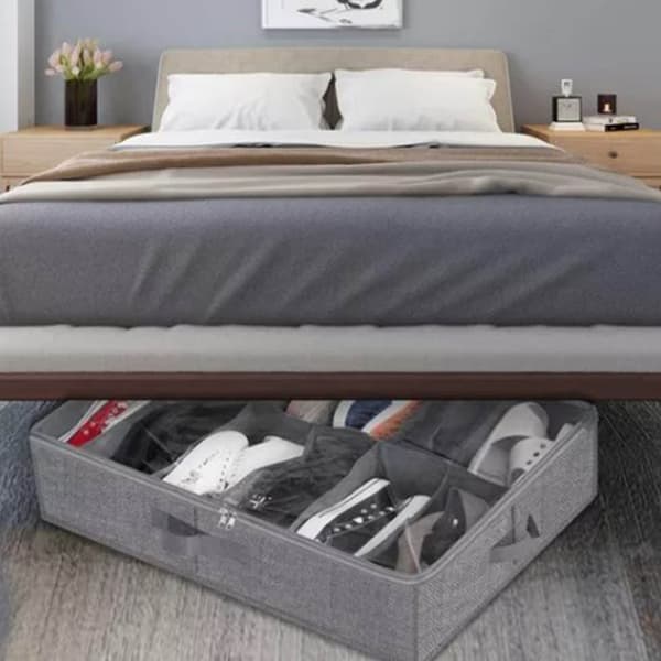 Sengepose, ikke-vævet, foldbar, stor kapacitet, under seng, organizer til hjemmehotel, linnedgrå