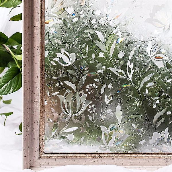 Fönsterfilm Statisk Häftande Film Sekretessskydd Anti-UV Dekorativ Fönsterfilm Mörkläggande Sekretess Fönsterfilm med Blomstertulpanmönster för Glas och