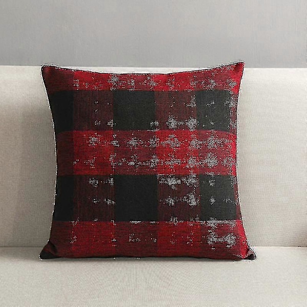 2 kpl Ruudulliset Tartan Pellava Heittotyynynpäälliset Tyynynpäällinen Kotiin Zekai Punainen ja musta