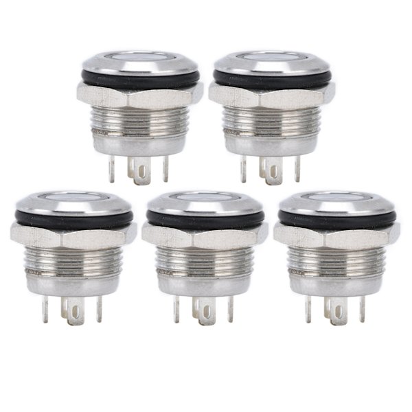 5 stk knapkontakt rustfrit stål flad top knap med LED selvnulstilling strømtilbehør 12mmDC3-6V Grøn
