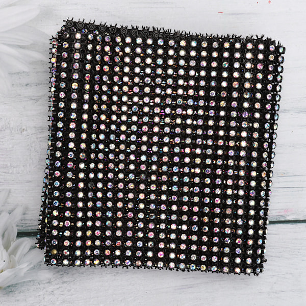 24 rader svart botten plast strass mesh band sy trim kläder tillbehör dekoration