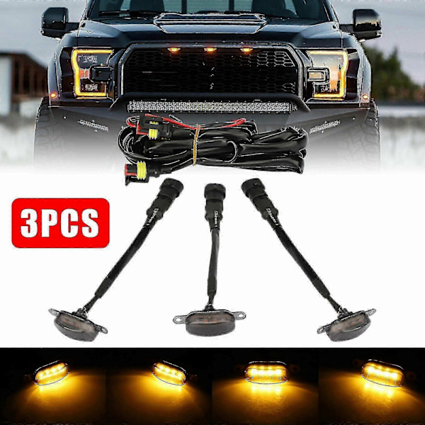 Ford F-150 Raptor Främre Grill Löpljus - 3x Rökfärgade Linser Gula LED-Lampor