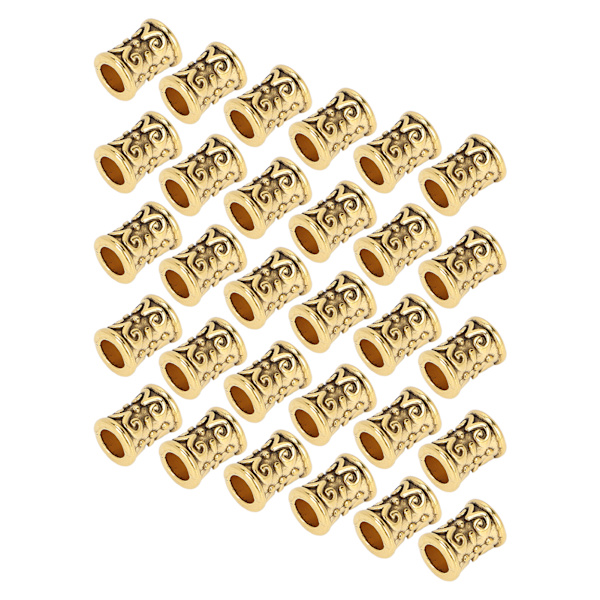 30st Hår Tube Pärlor Retro Legering Hår Dreadlocks Pärlor Tillbehör för DIY Hår Flätning Armband Hänge Halsband Guld