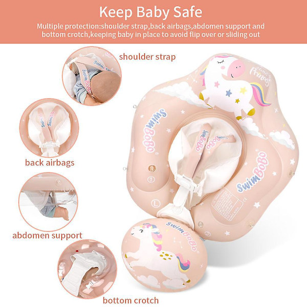 Baby Svømmering med Soltag, Autom Oppustelig Baby Svømmehjælp, Komprimerbar Foldbar Svømning Perfekt Svømmetræner Baby Svømmering til Ch