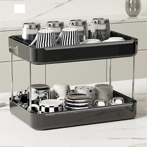 Table Storage Rack Large Capacity Mug Holder with Drain Tray for Kitchen 2PCS Black 2PCS Black No Drain Tray