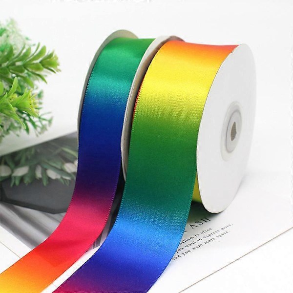 25 Yards 20mm Bredd Satin Regnbågsband för Julinslagning, Flerfärgat Band för DIY Presentförpackning, Bröllopsfestdekorationer