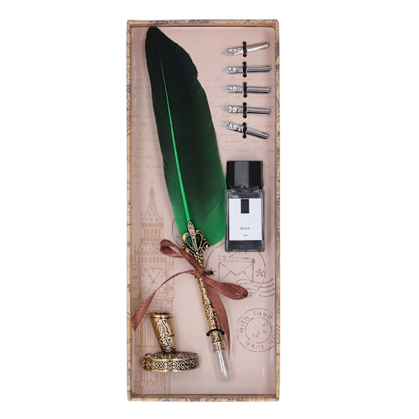 Fjerpen i zinklegering med høj glathed, elegante farver, europæisk retrostil, fjerpen til skrivning, tegning, grøn