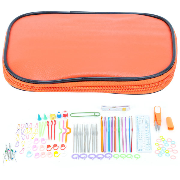 100 st virknålsset DIY 22 virknålsset med små tillbehör för stickentusiaster nybörjare orange