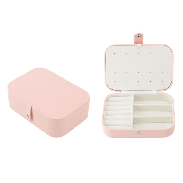 Smyckeskrin Bärbar Vacker Rosa Halsband Ring Örhänge Förvaring Låda Justering Läder Resa Smyckeskrin med Lås