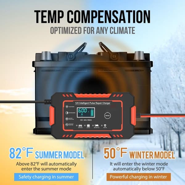 12V 6A Smart Batterilader – Desulfator med temperaturkompensasjon – LCD-skjerm – For blybatterier