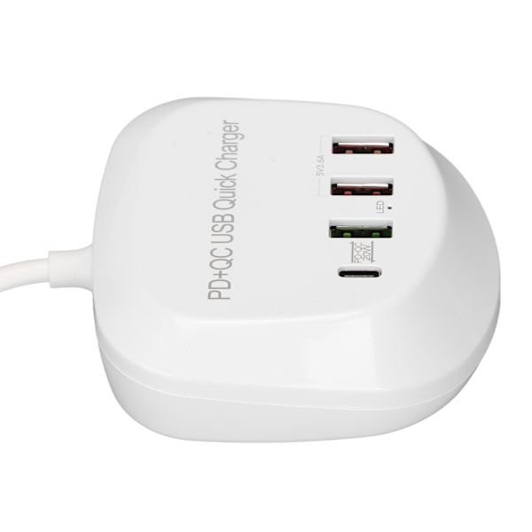 T3P USB-plugg multiportlader multifunksjonell 4-porters PD QC3.0 USB-laderhub 100-240VUK-plugg