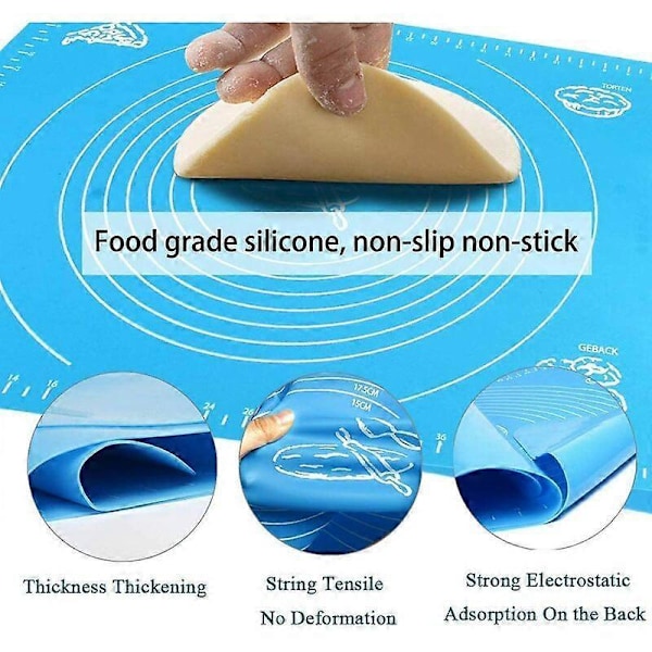 Återanvändbar Non-Stick Bakmatta i Silikon för Fondantdeg, 100% Bisfenol-A (BPA) Fri, med Mått, 50 x 40 cm (Blå)