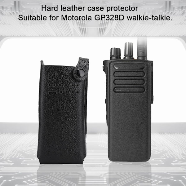 Hardt PU-skinnveske med ryggklemme/nylonskulderstropp for Motorola GP328D Walkie Talkie