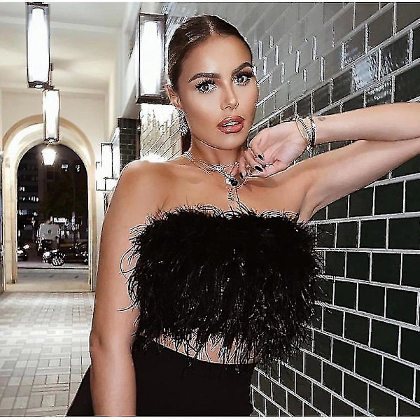 Fluffy Fur Smocked Top Naisten Muotia Höyhenvaatteet Musta