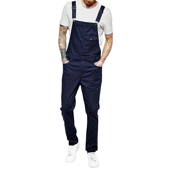 Slim Fit Denim Jumpsuit - Stilig Herre Casual Overalls 3XL Blå