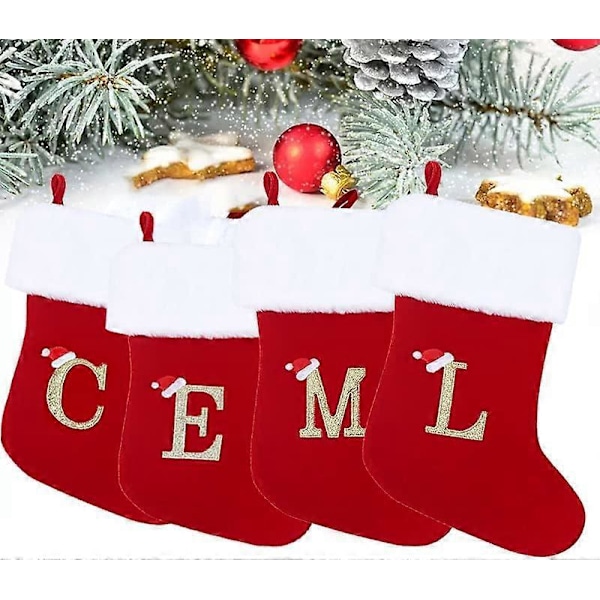 50 cm Monogram Julestrømper med Bogstaver, Rød Velour med Hvid Superblød Plysmanchet Broderede Julestrømper (M)