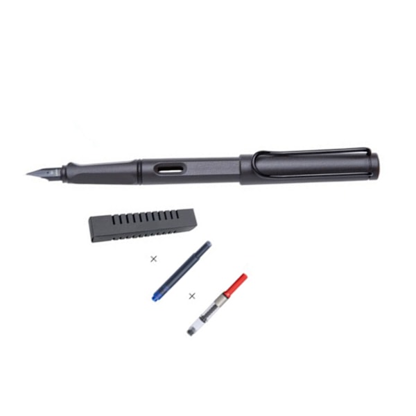 Frosted Black Triangular Fountain Pen Set med tredimensionellt grepp, synligt bläckfönster, kalligrafi