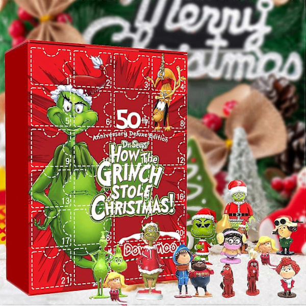 2023 Adventskalender Grinch Design Blind Box Morsom Julekalender med 24 Dager Fidget Leker for Barn Julegaver