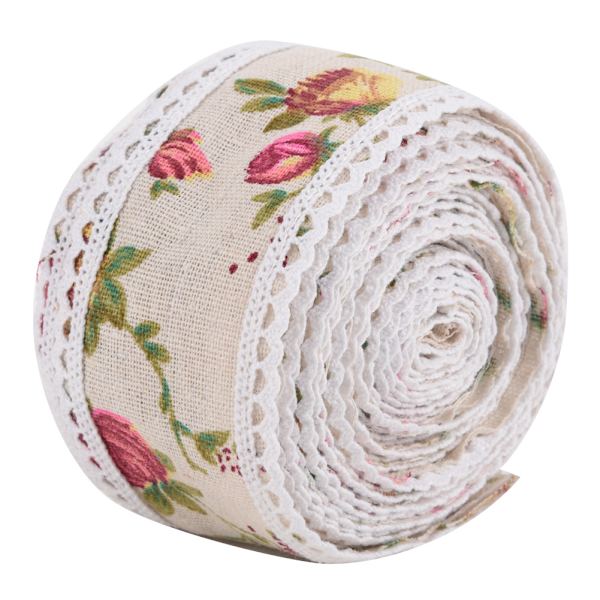 Gör-det-själv Printed Blomma Säckväv Band Hessian Jute Bältesrem Bröllopstygdekoration 5m