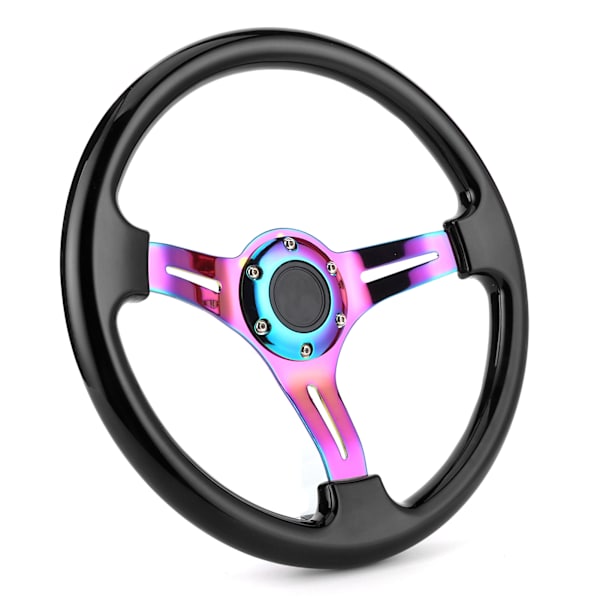 Racing Ratt Styrersättning 350mm Dia Universal Deep Dish 6‑Hål Svart W/Horn Wire