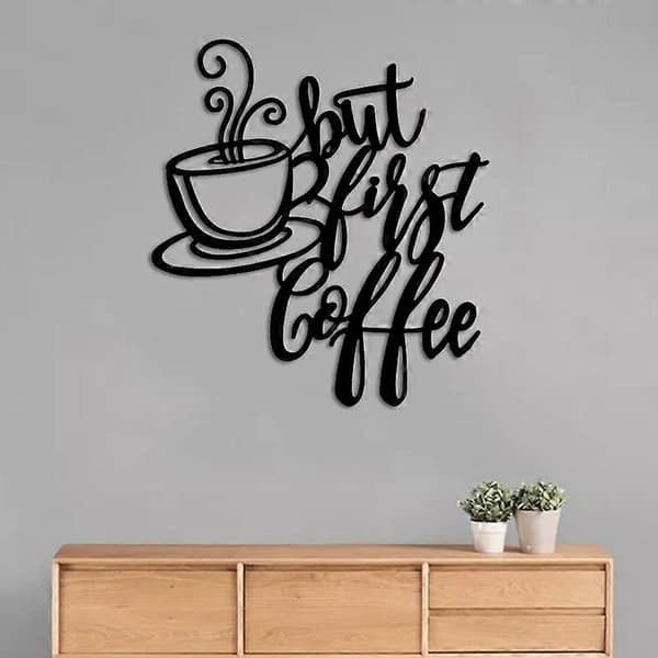 Veggdekorasjon Ornament Metall Hul Kaffe Bokstav Hengende Kunstdekorasjon MEN FØRST KAFFE for Hjemmebar Default