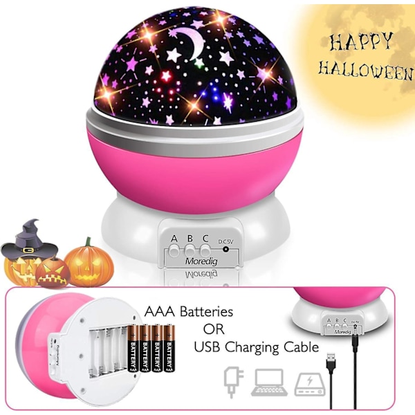 Stjerneprojektor nattlys for barn 360 graders roterende LED-lampe 8 fargemoduser Perfekt for babygaver og bursdager