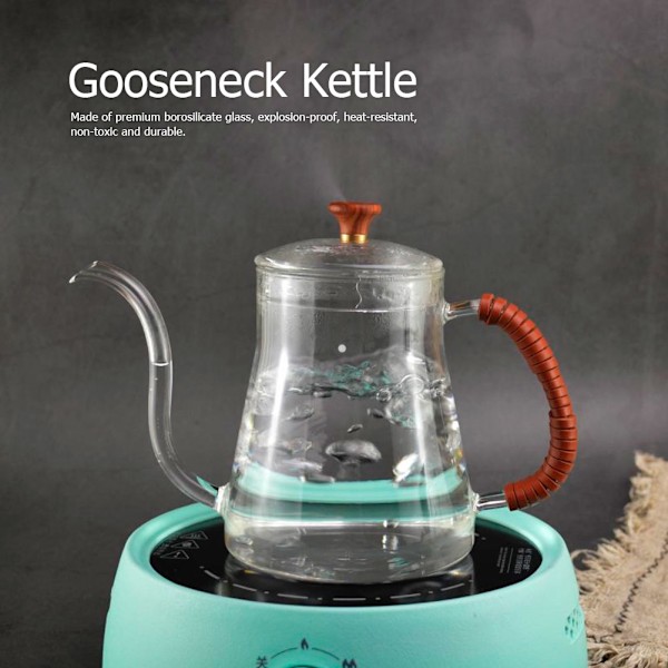 Tjockväggig glas gåshals vattenkokare tekanna över häll kaffe dropp 600ML