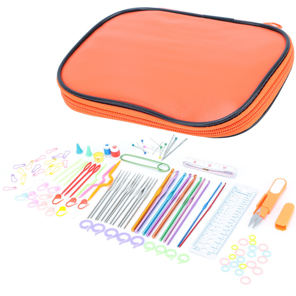 100 st virknålsset DIY 22 virknålsset med små tillbehör för stickentusiaster nybörjare orange