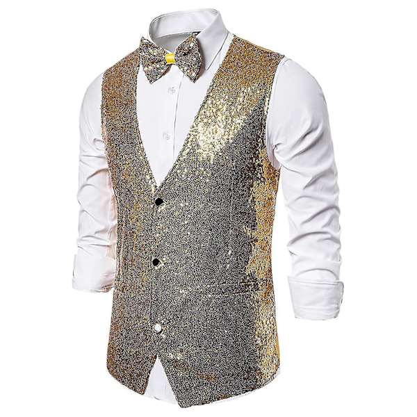 Stilig paljett casual vest for menn S gull