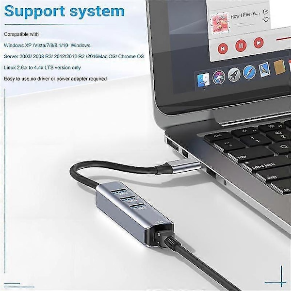 USB C - Ethernet -sovitin, RJ45 - USB C -yhteensopiva 3/Type-C Gigabit Ethernet LAN -verkkosovitin, yhteensopiva Pron kanssa