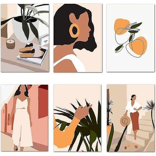6 Pak Minimalistiske Plakat Line Tegning Vægkunst Prints, Abstrakt Line Art Plakat Lærred Kvinde Tegning Moderne Æstetisk Indretning til Hjem Soveværelse College D