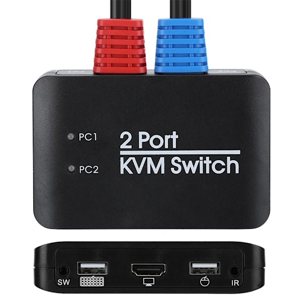 2-porttinen KVM-kytkin USB 2.0 HDMI -kytkin Windows/IOS/OS X/Linux/Netware/Unix/Android -käyttöjärjestelmille