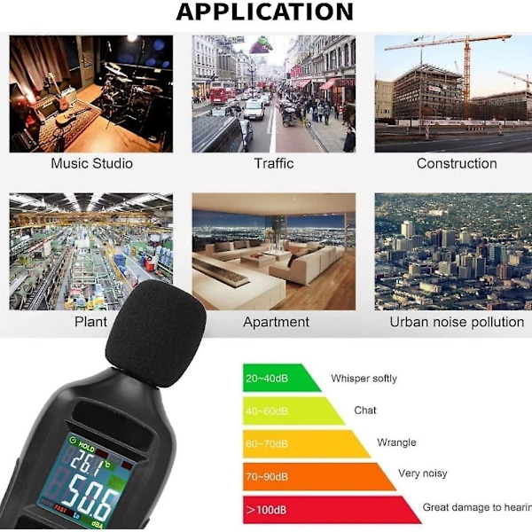 Bærbar Digital Lydniveau Måler 35db-135db Decibel Måler LCD Display Digital Lydniveau Måler Monitor