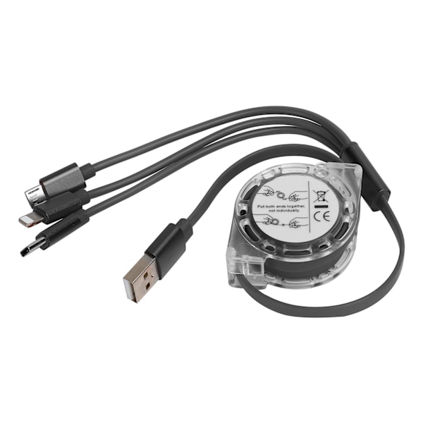3 i 1 nylonflätad multipel USB-retraktionsladdningskabel för IOS/Type C/Micro-port grå