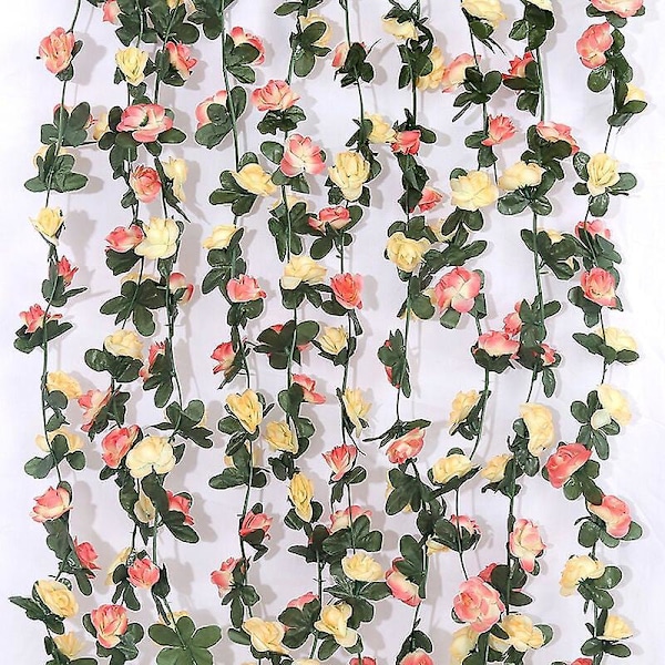 5 st Konstgjorda Falska Rosgirlanger Hängande Sidenblommor Konstgjord Blomgirlang med Gröna Murgrönsblad för DIY Hem Utomhus Bröllopsfest Trädgård