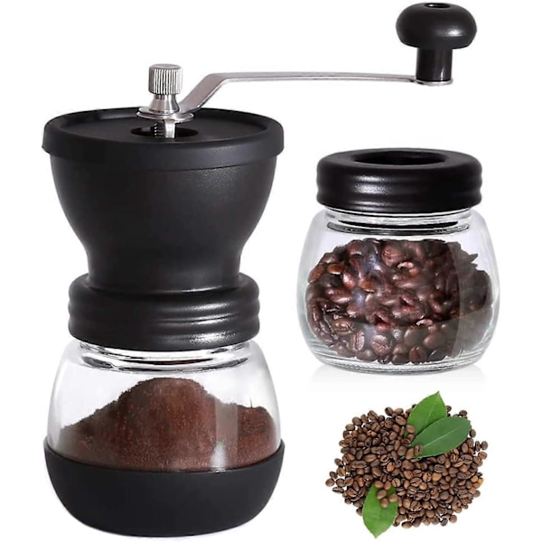 Manuell Kaffekvern - Justerbar Keramisk Kaffebønnekvern for Krydderbønner med Børste og Klar Oppbevaringskrukke - Manuell Kaffekvern for Hjem, Kontor