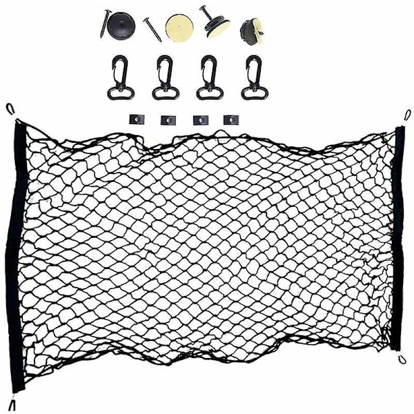 Bagasjenett for bil, 110x60cm Elastisk bagasjenett, Beskyttelsesnett, Multifunksjonelt skilleveggnett for hund, kjæledyr, bagasjeoppbevaring