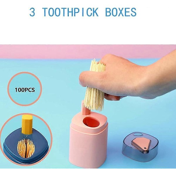 3 st Tandpetare Dispenser, Automatisk Tandpetarhållare, Kreativ Tandpetarbox, Portabel Plast