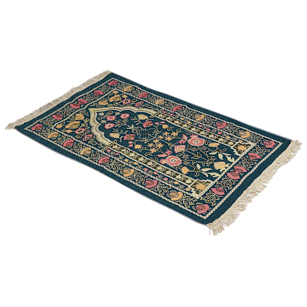 Muslimsk bönematta bärbar utsökt broderad blommig design etnisk dyrkan matta blå